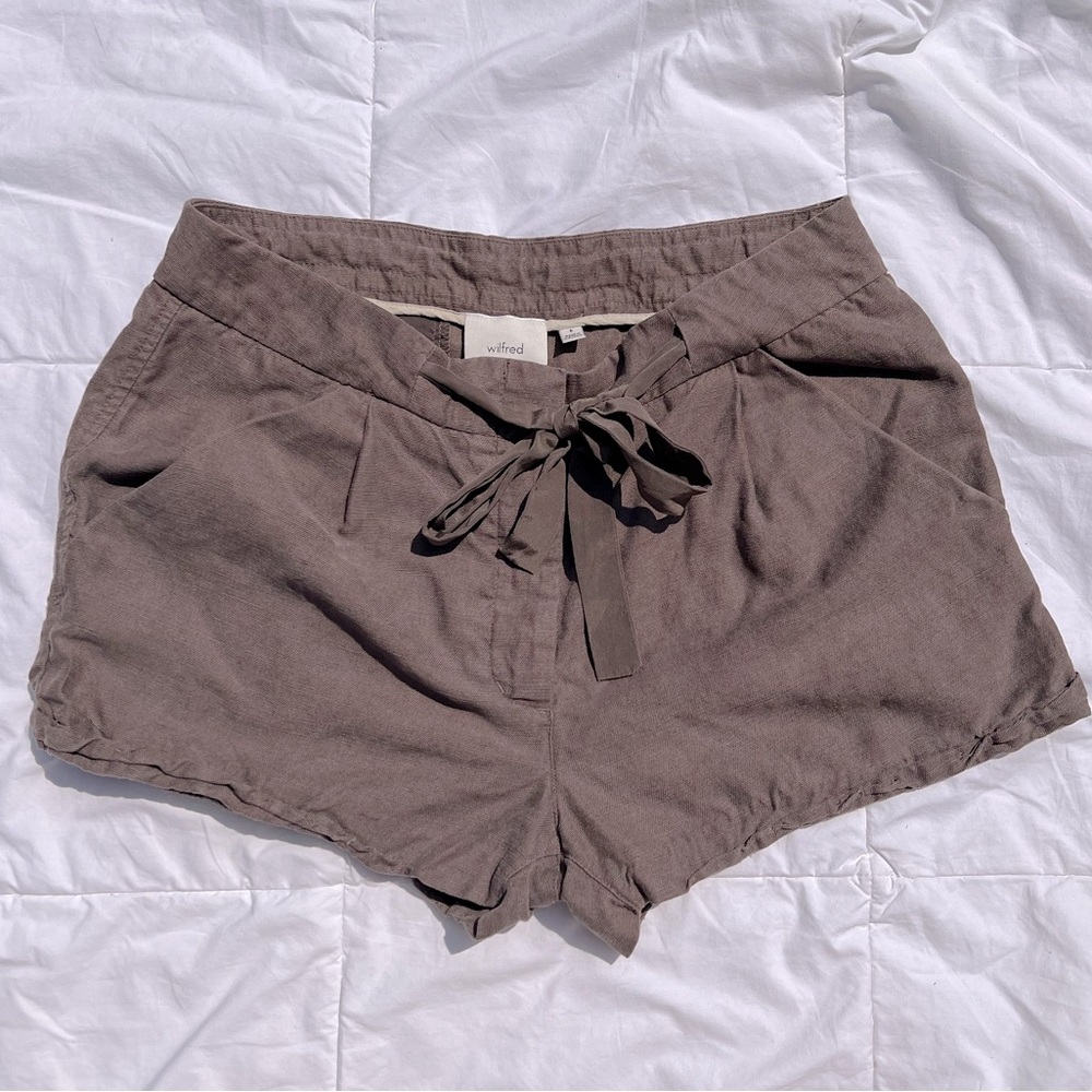 Aritzia | Wilfred Linen & Lyocell Blend Brown Tie Waist Shorts Size 6
